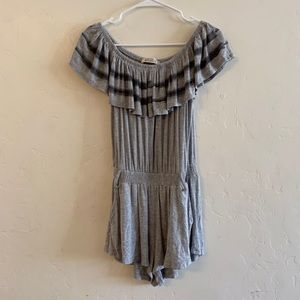 Wanderlux Gray Off The Shoulder Jersey Knit Romper Small